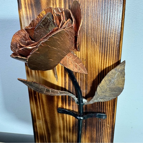 Iron Rose Metal Rose Iron Gift Forging Metal Art on Wood 6th Year Wedding Gift - Picture 4 of 13